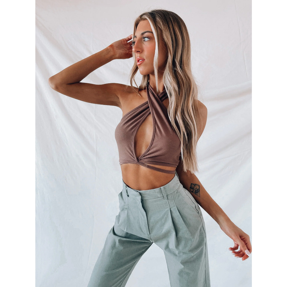 Revolve Brown Strappy Halter Top Small